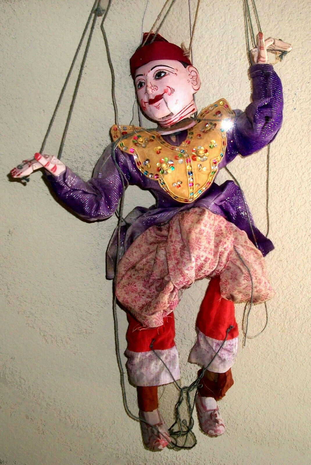 Antique Early 20th-c Handcarved-painted-wood Se Asian Articulated Marionette